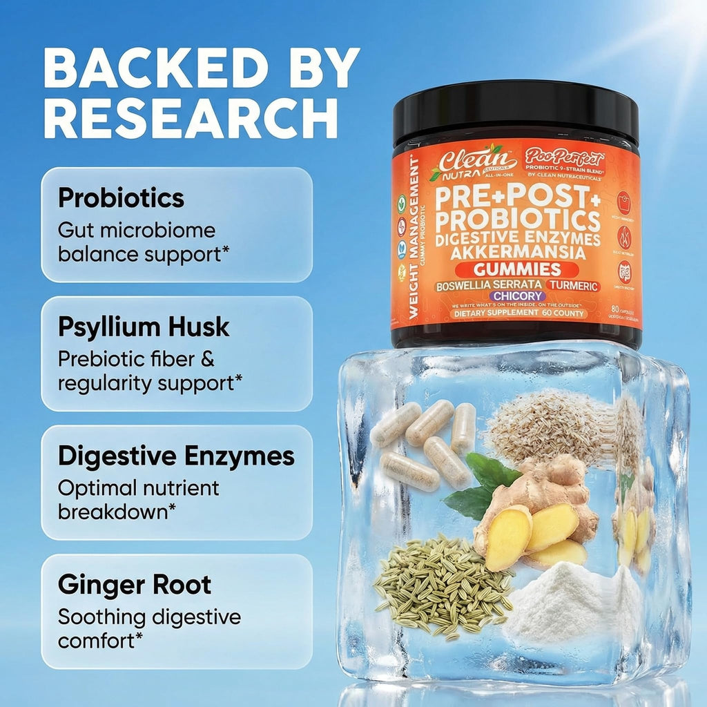 Clean Nutra Prebiotic Postbiotic Digestive Enzymes Gummies with Chicory Root, Boswellia Serrata, Turmeric, and Akkermansia | Pre+Post Probiotics Supplement - FENGGESTORE20