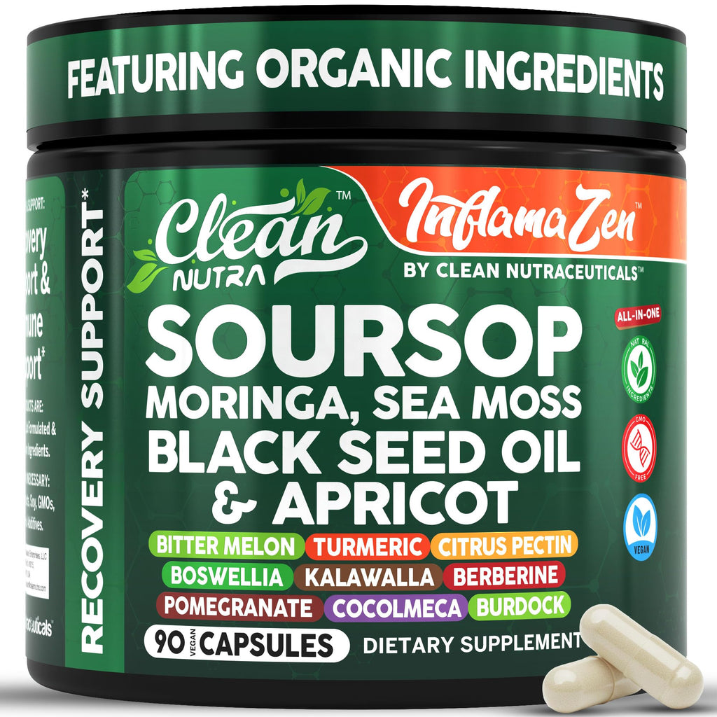 Clean Nutra Soursop Supplement Moringa Sea Moss Black Seed Oil Berberine Turmeric Resveratrol Quercetin Greens Bitters Boswellia Bitter - FENGGESTORE20