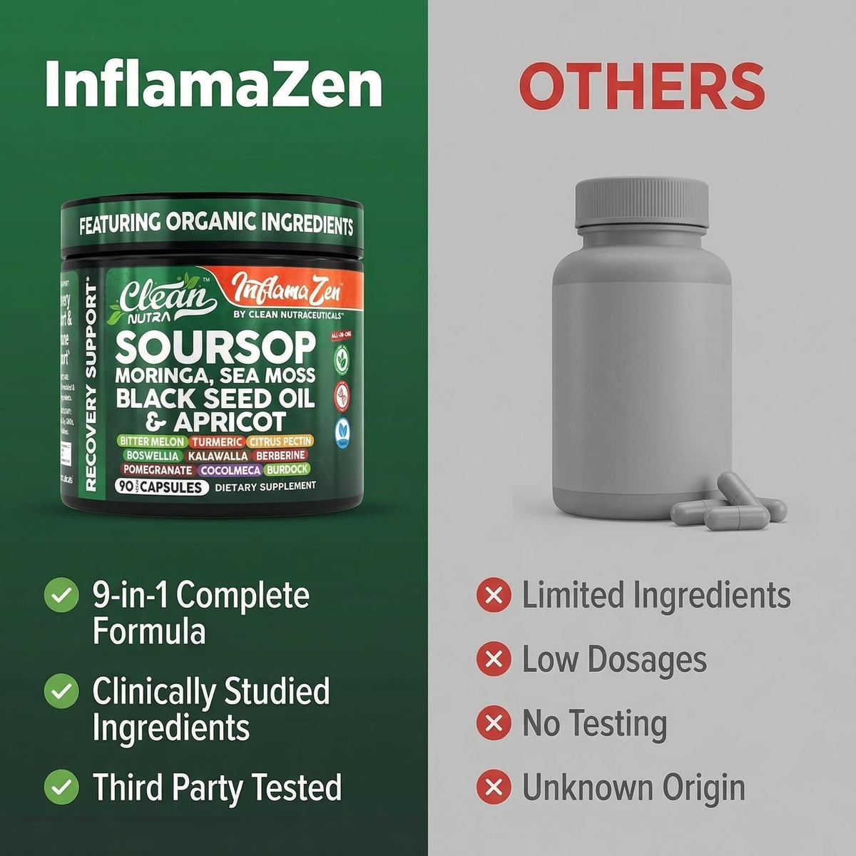 Clean Nutra Soursop Supplement Moringa Sea Moss Black Seed Oil Berberine Turmeric Resveratrol Quercetin Greens Bitters Boswellia Bitter - FENGGESTORE20
