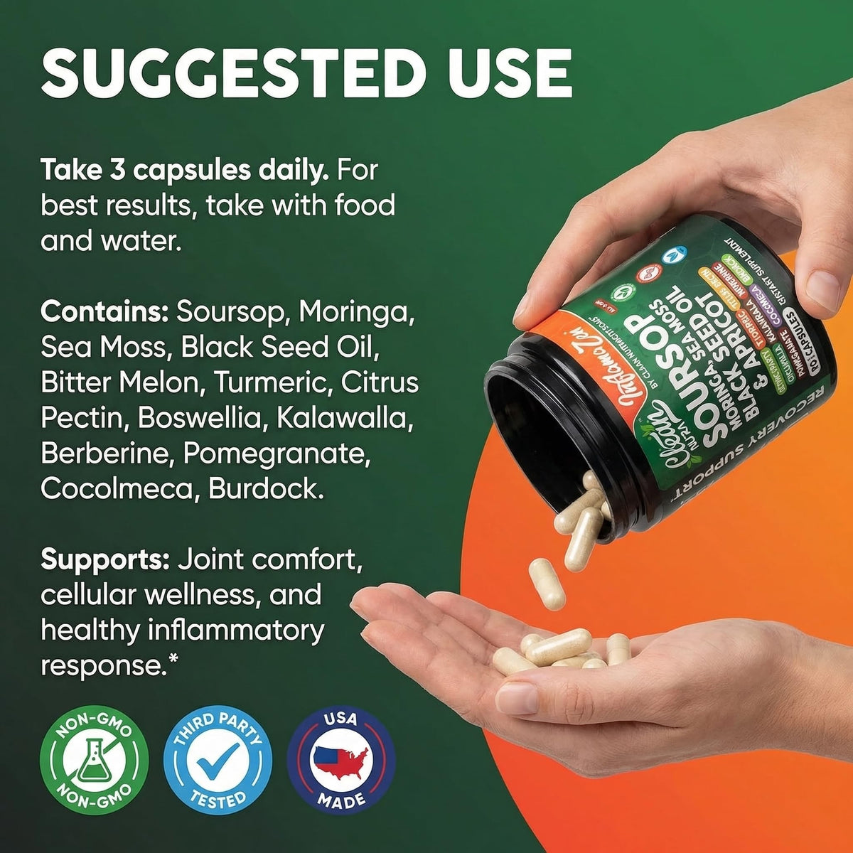 Clean Nutra Soursop Supplement Moringa Sea Moss Black Seed Oil Berberine Turmeric Resveratrol Quercetin Greens Bitters Boswellia Bitter - FENGGESTORE20