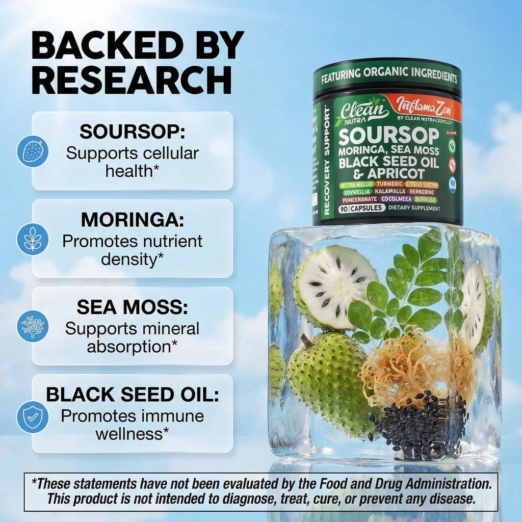 Clean Nutra Soursop Supplement Moringa Sea Moss Black Seed Oil Berberine Turmeric Resveratrol Quercetin Greens Bitters Boswellia Bitter - FENGGESTORE20
