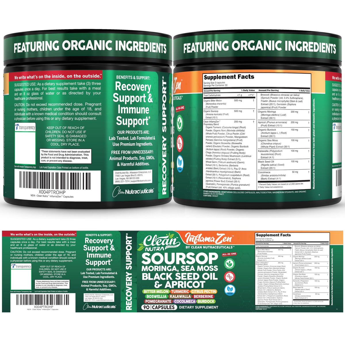 Clean Nutra Soursop Supplement Moringa Sea Moss Black Seed Oil Berberine Turmeric Resveratrol Quercetin Greens Bitters Boswellia Bitter - FENGGESTORE20
