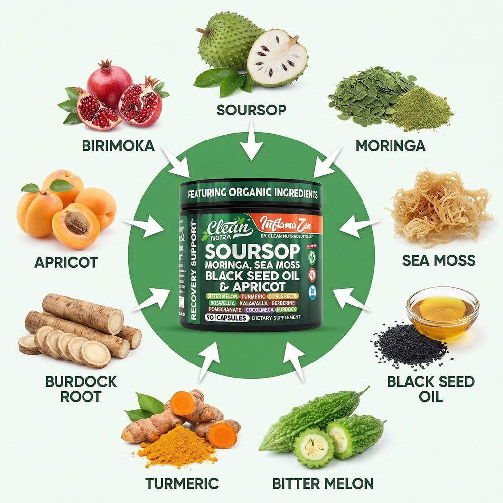 Clean Nutra Soursop Supplement Moringa Sea Moss Black Seed Oil Berberine Turmeric Resveratrol Quercetin Greens Bitters Boswellia Bitter - FENGGESTORE20