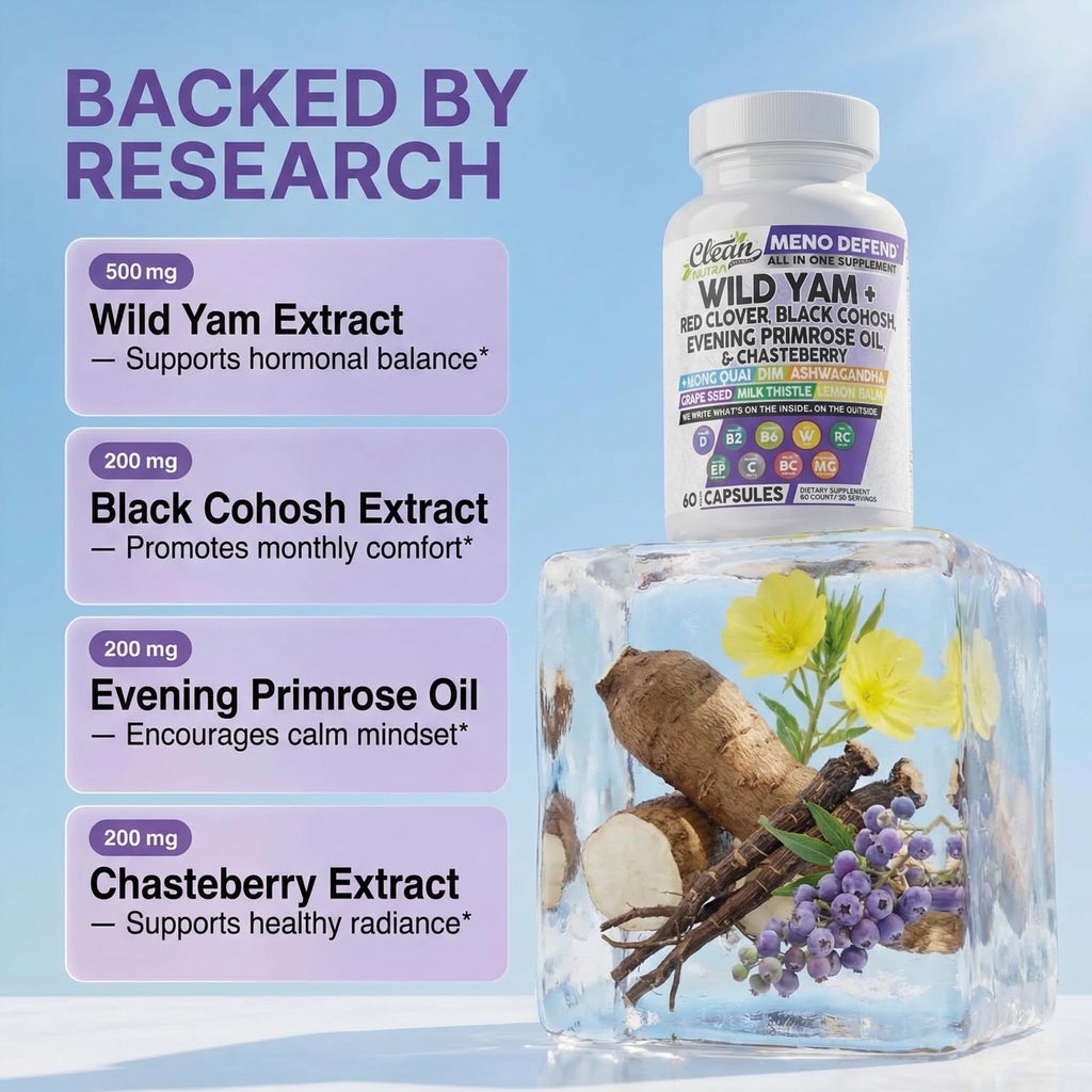 Clean Nutra Wild Yam Root Capsules with Red Clover Black Cohosh Evening Primrose Oil Chasteberry Dong Quai DIM Ashwagandha Grape Seed Extract Milk Thistle Lemon Balm - FENGGESTORE20