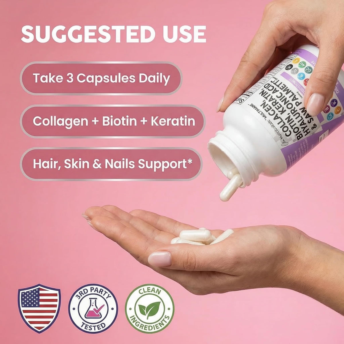 Clean Nutraceuticals Collagen Pills 1000mg Biotin 10000mcg Keratin Saw Palmetto Hyaluronic Acid - Hair Skin & Nails Vitamins & DHT Blocker with Vitamin E Folic Acid - FENGGESTORE20