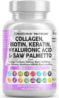 Clean Nutraceuticals Collagen Pills 1000mg Biotin 10000mcg Keratin Saw Palmetto Hyaluronic Acid - Hair Skin & Nails Vitamins & DHT Blocker with Vitamin E Folic Acid - FENGGESTORE20