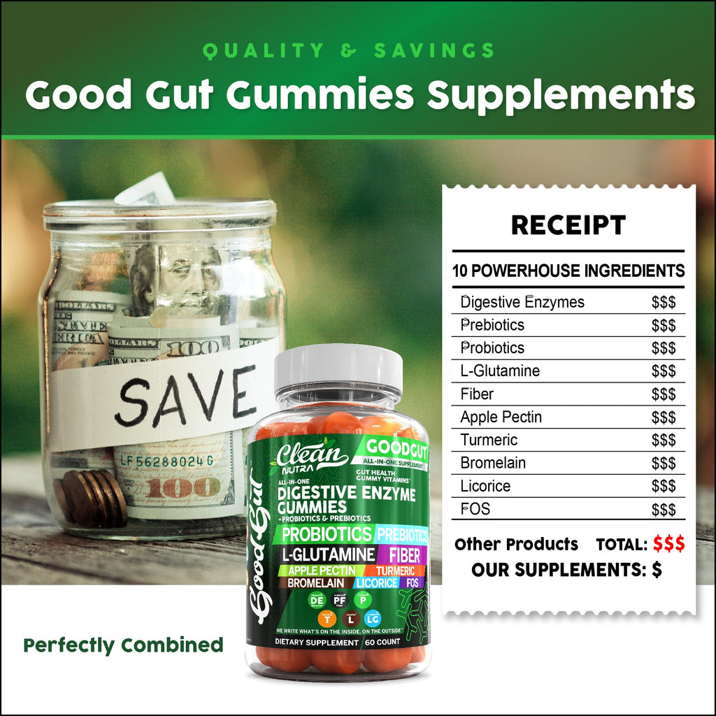 Clean Nutraceuticals Digestive Enzymes with Probiotics & Prebiotics for Digestive Health Gummies & L-Glutamine for Gut Health Bromelain Apple Pectin Inulin FOS Plant - FENGGESTORE20