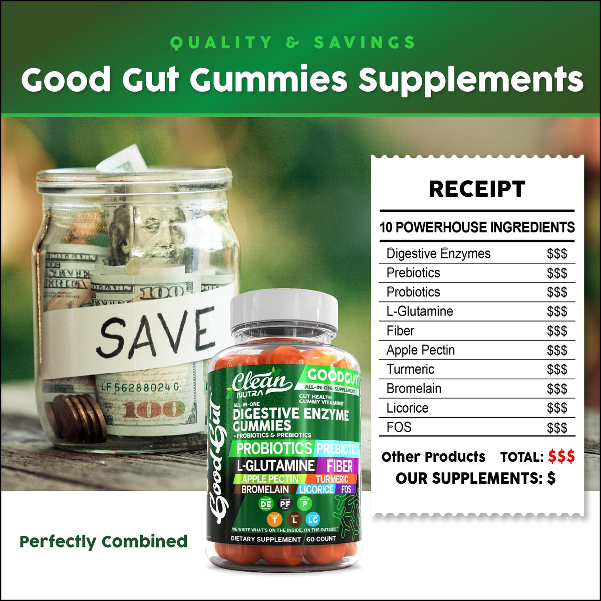 Clean Nutraceuticals Digestive Enzymes with Probiotics & Prebiotics for Digestive Health Gummies & L-Glutamine for Gut Health Bromelain Apple Pectin Inulin FOS Plant - FENGGESTORE20
