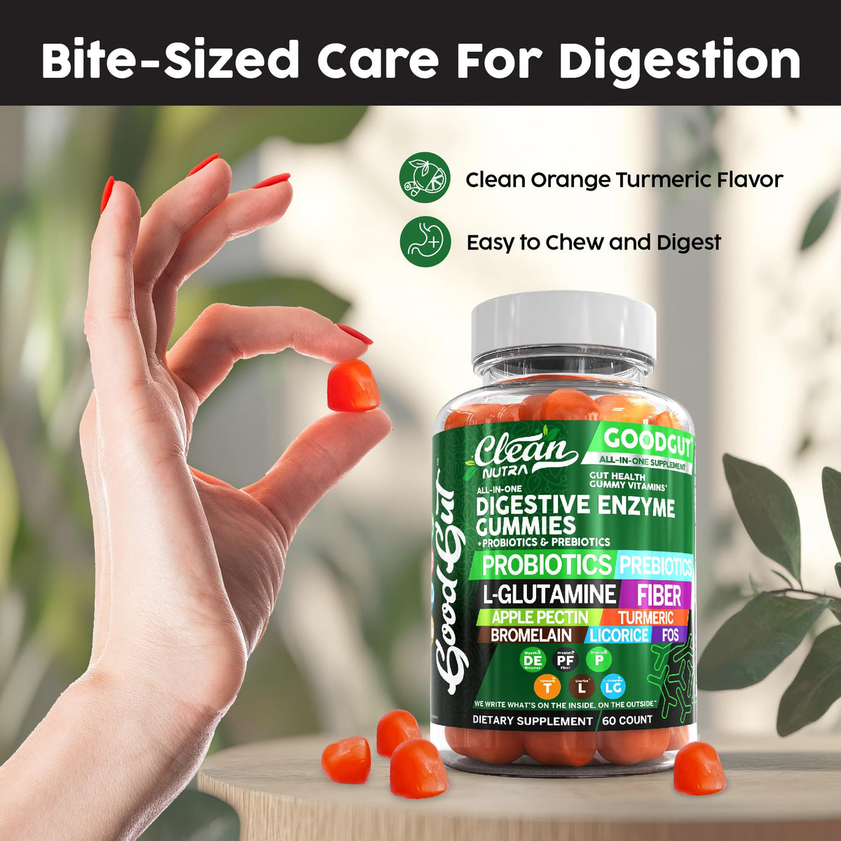 Clean Nutraceuticals Digestive Enzymes with Probiotics & Prebiotics for Digestive Health Gummies & L-Glutamine for Gut Health Bromelain Apple Pectin Inulin FOS Plant - FENGGESTORE20