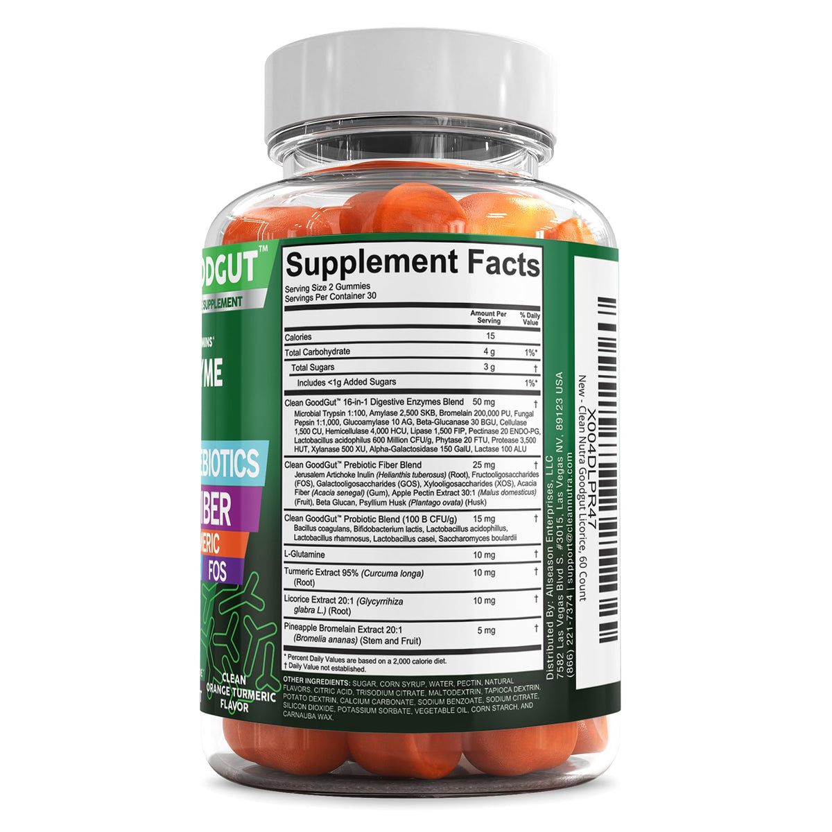 Clean Nutraceuticals Digestive Enzymes with Probiotics & Prebiotics for Digestive Health Gummies & L-Glutamine for Gut Health Bromelain Apple Pectin Inulin FOS Plant - FENGGESTORE20