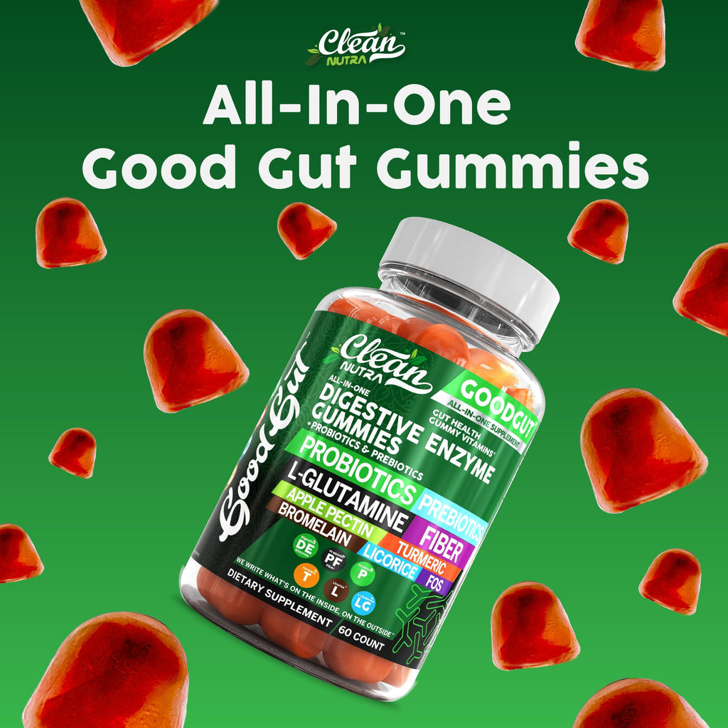 Clean Nutraceuticals Digestive Enzymes with Probiotics & Prebiotics for Digestive Health Gummies & L-Glutamine for Gut Health Bromelain Apple Pectin Inulin FOS Plant - FENGGESTORE20