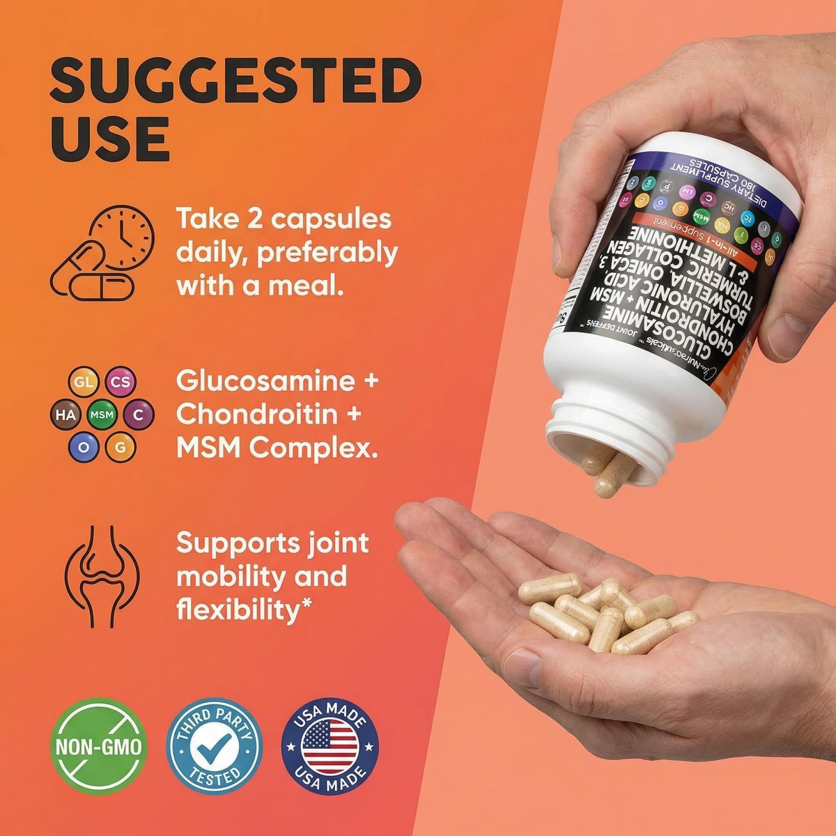 Clean Nutraceuticals Glucosamine 1500mg Chondroitin 1200mg MSM with Turmeric Curcumin, Collagen, Hyaluronic Acid, Omega 3 – Joint Health Supplement for Men & Women - FENGGESTORE20