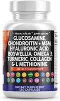 Clean Nutraceuticals Glucosamine 1500mg Chondroitin 1200mg MSM with Turmeric Curcumin, Collagen, Hyaluronic Acid, Omega 3 – Joint Health Supplement for Men & Women - FENGGESTORE20
