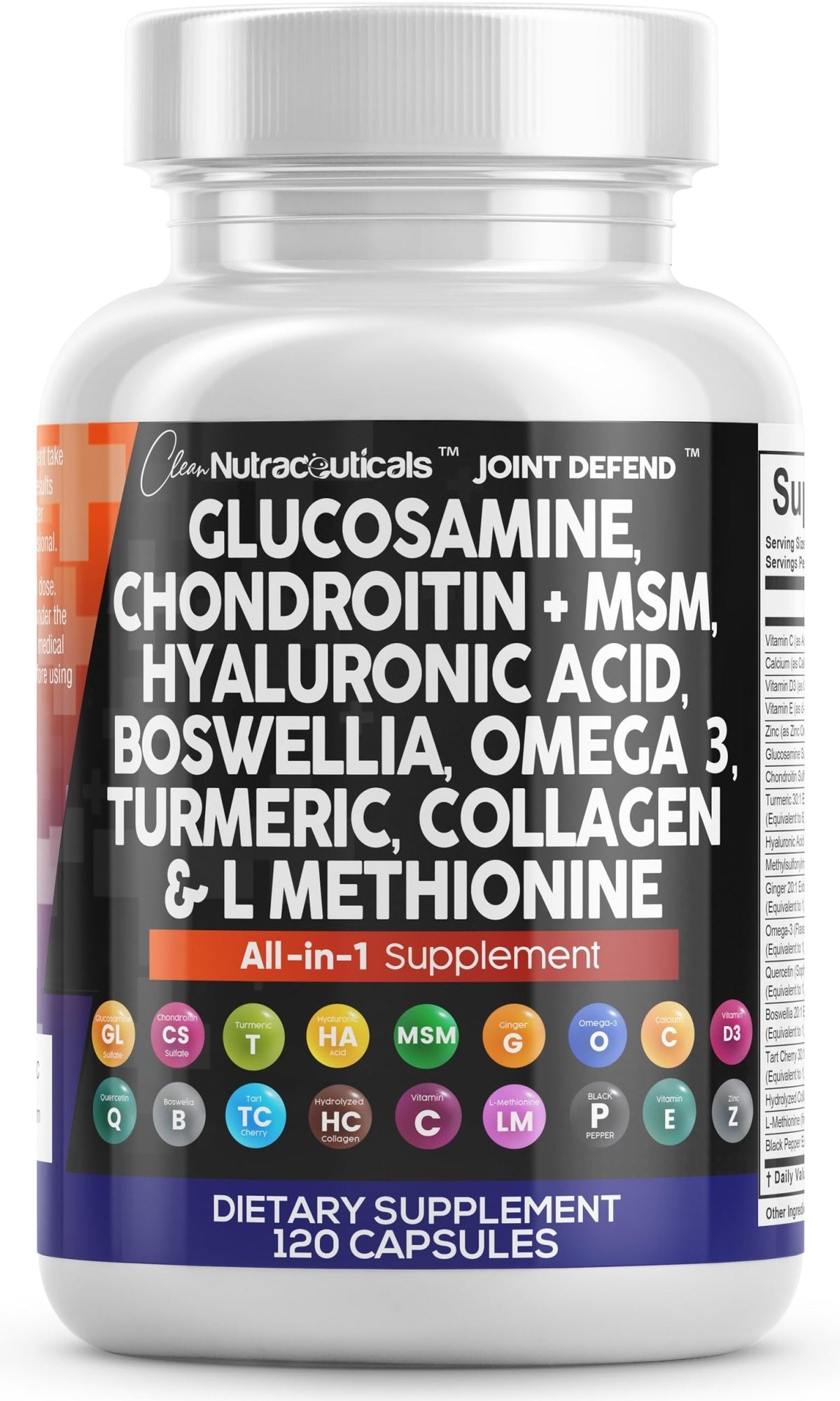 Clean Nutraceuticals Glucosamine 1500mg Chondroitin 1200mg MSM with Turmeric Curcumin, Collagen, Hyaluronic Acid, Omega 3 – Joint Health Supplement for Men & Women - FENGGESTORE20