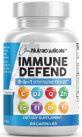 Clean Nutraceuticals Immune Defense Support Supplement 8 in 1 with Zinc 50mg Quercetin, VIT C 1000mg, Vitamin D3 5000 IU, Elderberry, Ginger - Immunity System Booster for Adults, Vegan - 60 Count - FENGGESTORE20