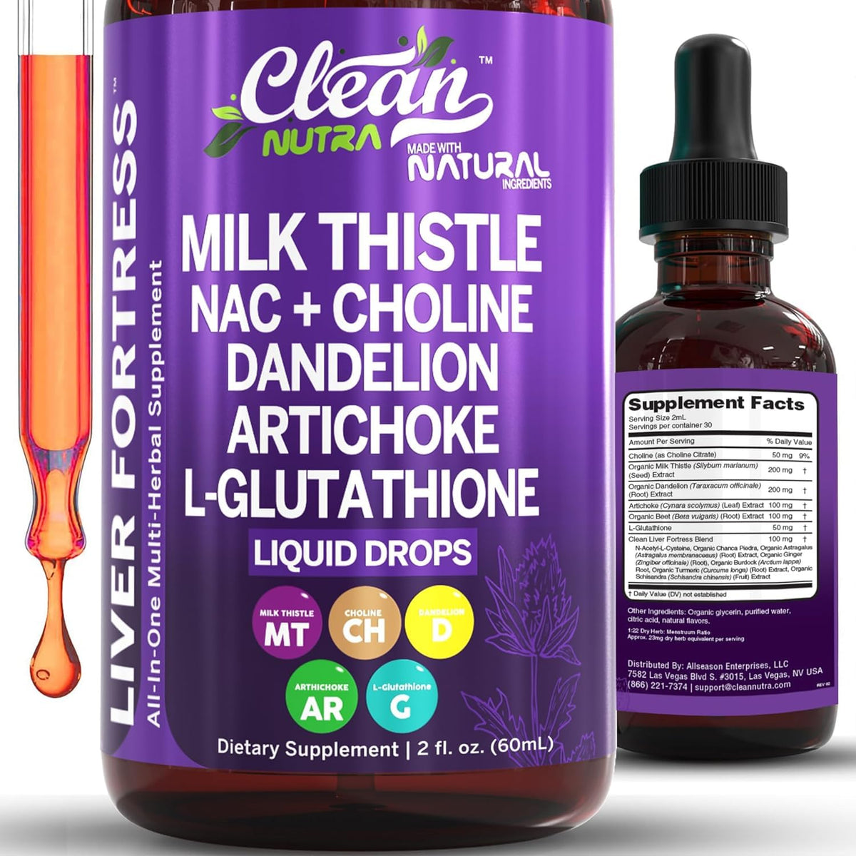 Clean Nutraceuticals Milk Thistle NAC Liver Cleanse Detox & Repair Supplement Liver Support Liquid Drops with Dandelion Extract, Artichoke, Chanca Piedra, Choline, L-Glutathione, Burdock, Schisandra - FENGGESTORE20