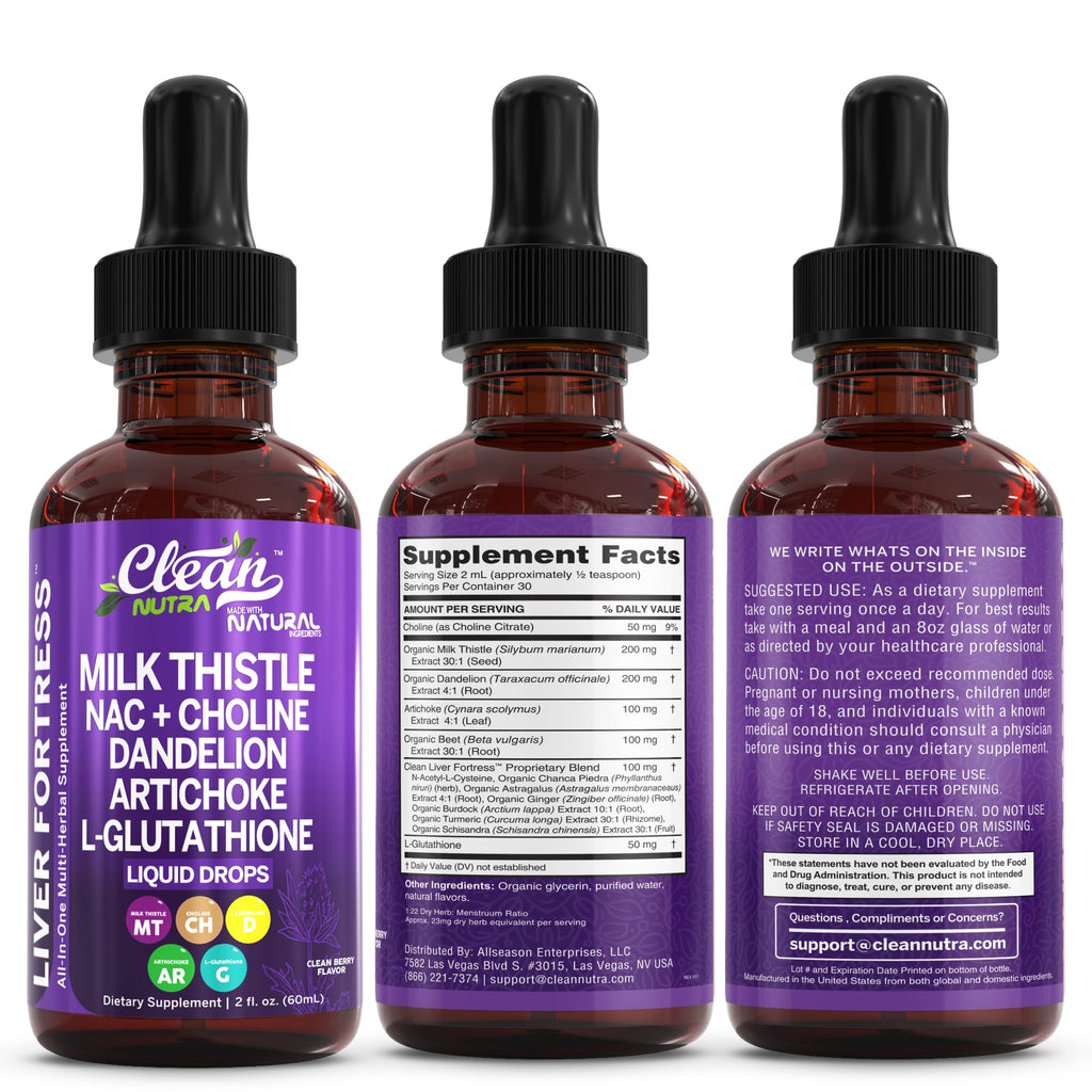 Clean Nutraceuticals Milk Thistle NAC Liver Cleanse Detox & Repair Supplement Liver Support Liquid Drops with Dandelion Extract, Artichoke, Chanca Piedra, Choline, L-Glutathione, Burdock, Schisandra - FENGGESTORE20