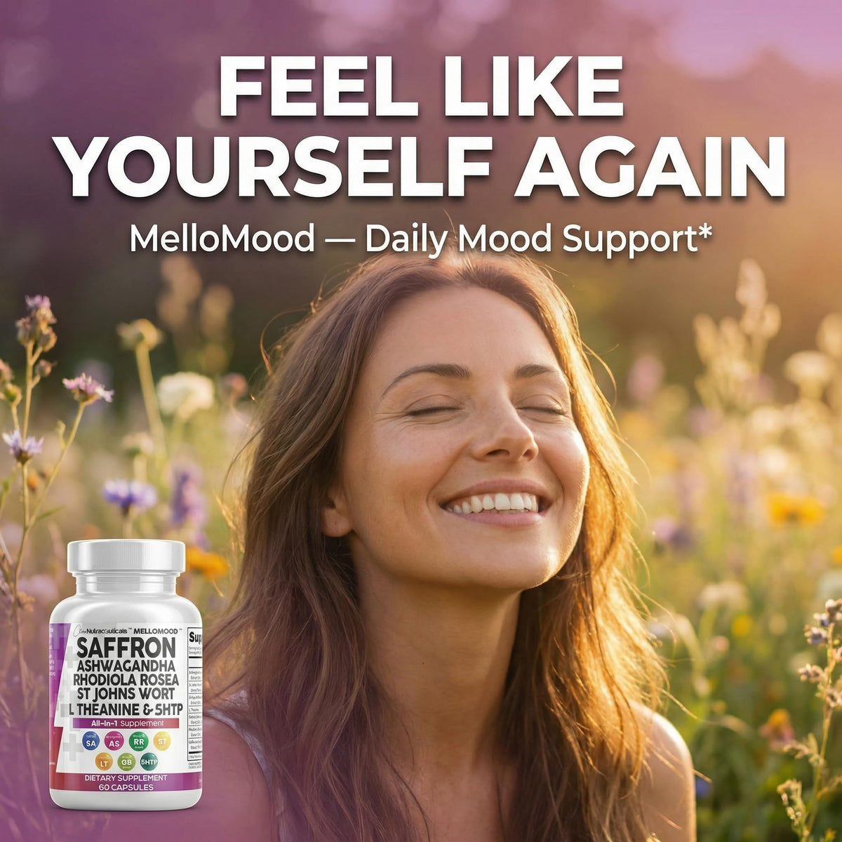 Clean Nutraceuticals Saffron Supplements Extract 100mg + Ashwagandha L-Theanine 200mg - Mood Support Ginkgo Biloba, St. John's Wort, Rhodiola Rosea & 5-HTP Capsules Pills Men Women - FENGGESTORE20