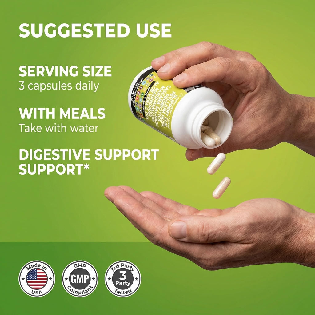 Clean Nutraceuticals Slippery Elm Psyllium Husk Pre Probiotic Digestive Gut Health Supplement with Aloe Vera Cascara Sagrada - FENGGESTORE20