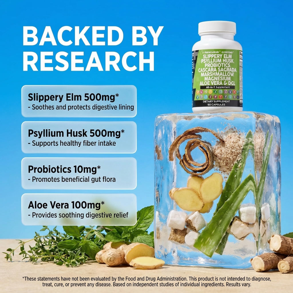 Clean Nutraceuticals Slippery Elm Psyllium Husk Pre Probiotic Digestive Gut Health Supplement with Aloe Vera Cascara Sagrada - FENGGESTORE20