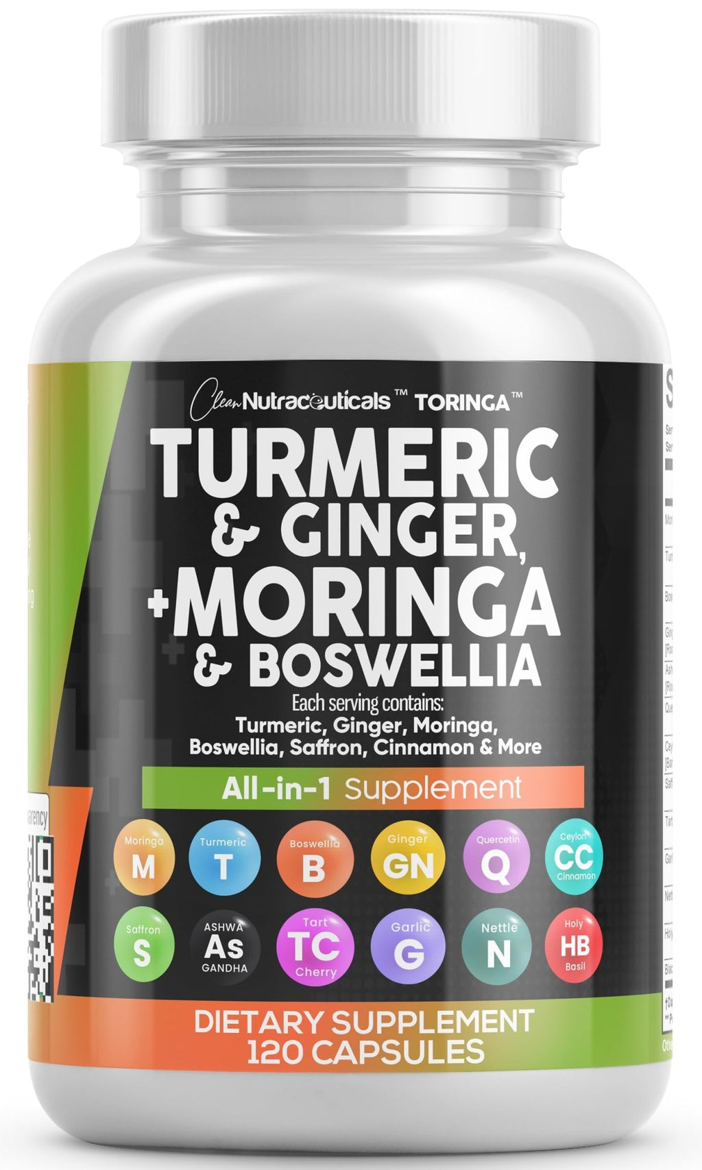 Clean Nutraceuticals Turmeric Moringa Supplement | Ginger Boswellia Saffron - Supplement for Women and Men with Ceylon Cinnamon - FENGGESTORE20