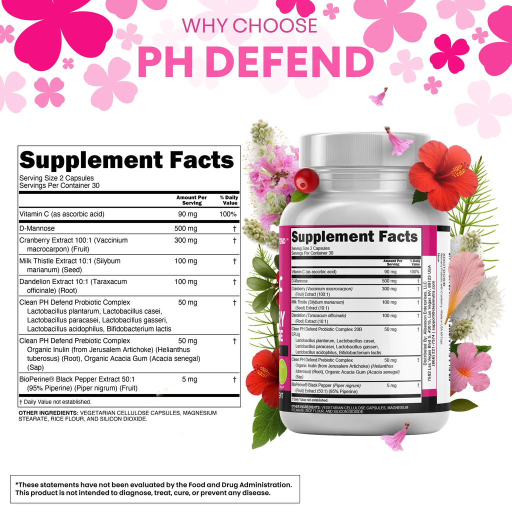 Clean Nutraceuticals Vaginal Probiotics for Women with Cranberry, D-Mannose, Prebiotics, pH Balance Support, Feminine Health, Urinary Tract Cleanse - FENGGESTORE20