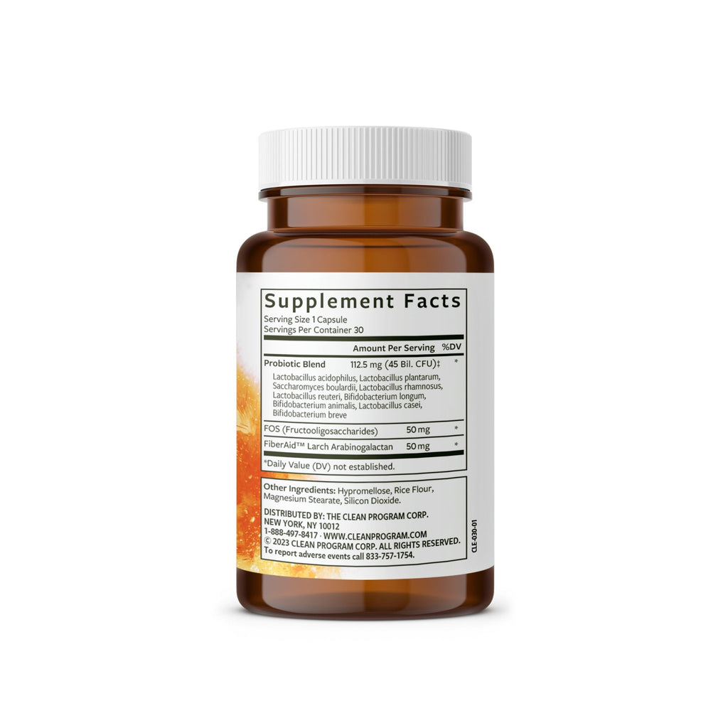Clean Program Daily Probiotic | 45 Billion CFU, 9 Strains with Saccharomyces Boulardii | Gut Health, De-Bloat & Immune Support - FENGGESTORE20