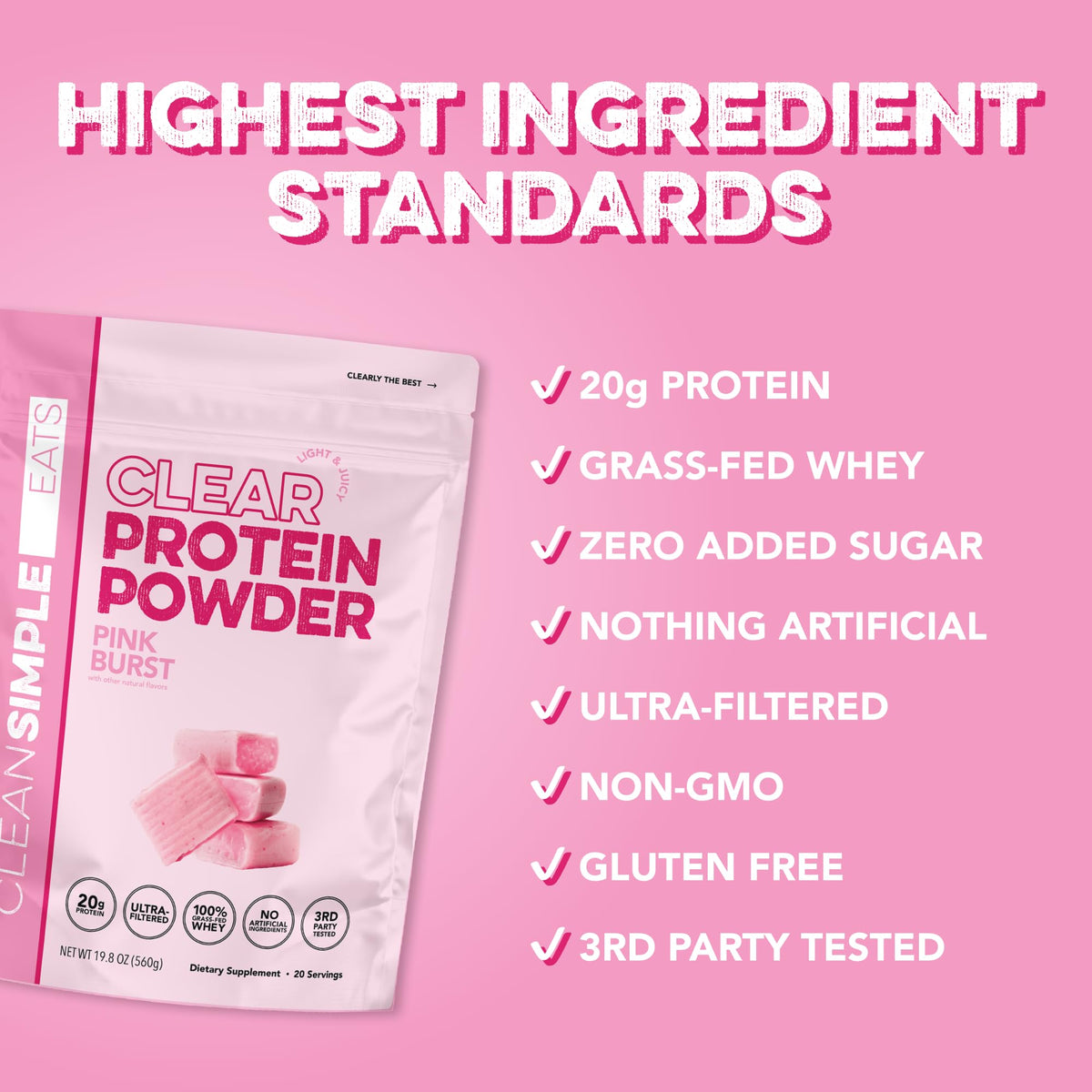 Clean Simple Eats Clear Protein Drinks, 20G Grass Fed Whey Protein Isolate, Ultra Filtered, Light & Refreshing Beverage, Low Lactose, No Artificial Ingredients, - FENGGESTORE20