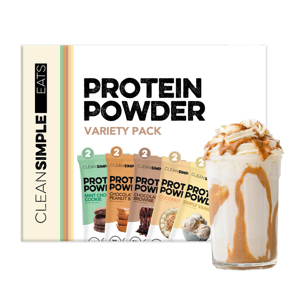 Clean Simple Eats Whey Protein Powder, Variety Pack, Naturally Sweetened Flavors, 100% Grass Fed Protein Powder with Digestive Enzymes & No Artificial Ingredients - FENGGESTORE20