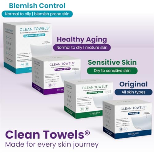 CLEAN SKIN CLUB Healthy Aging Clean Towels® XL, Smooths Fine Lines Wrinkles & Texture, Disposable Face Dry Wipes, XL - 1 Pack (50 count) - FENGGESTORE20