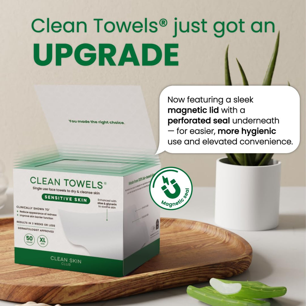 CLEAN SKIN CLUB Sensitive Skin Clean Towels® XL, Ultra-Soft Disposable Face Dry Wipes Infused with Aloe & Glycerin - FENGGESTORE20