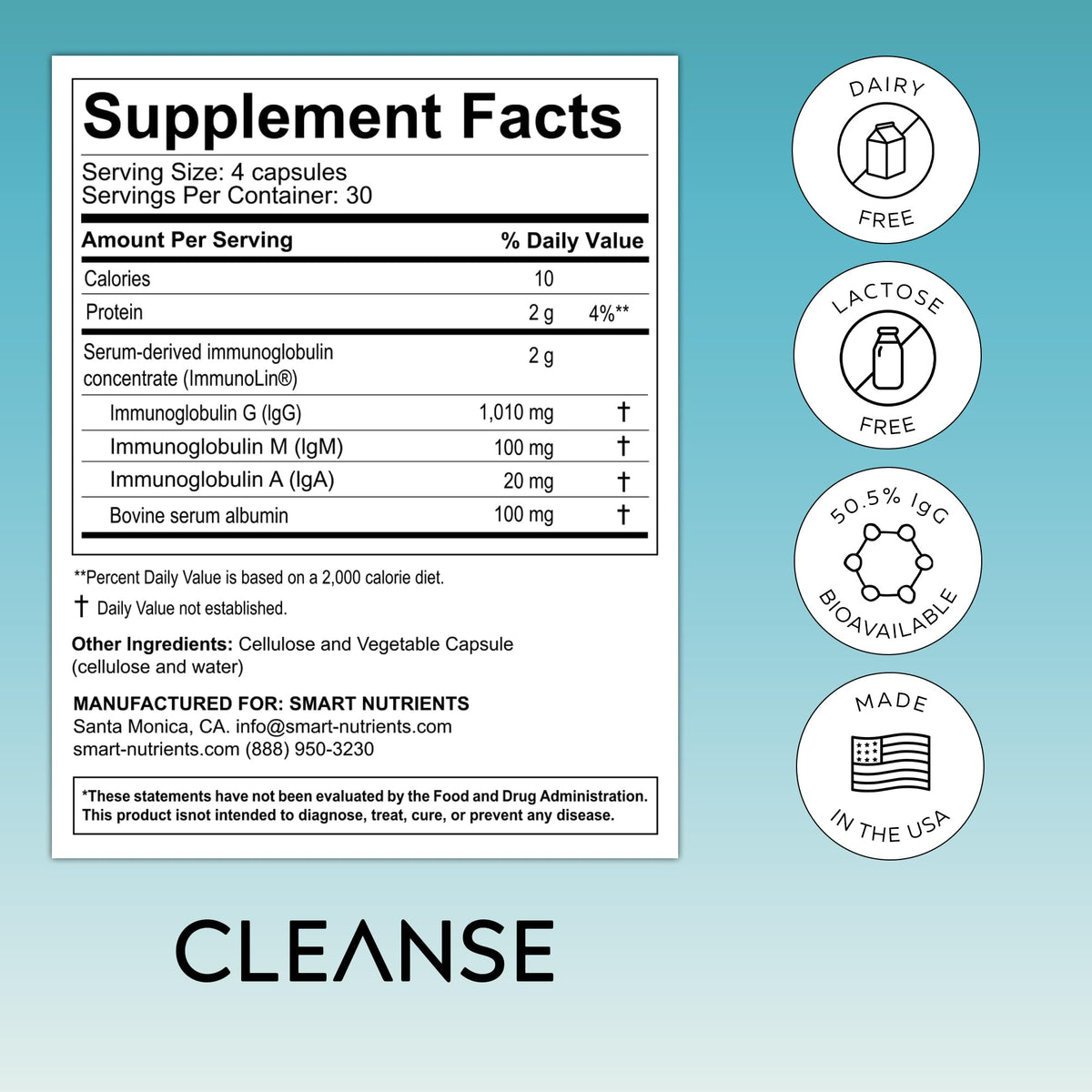 CLEANSE | IgG Dairy-Free Colostrum | 50.5% IgG Potent Concentrated Immune Support | Daily Gut Health Detox, Energy, Prebiotics, Digestive Support | 120 Capsules | 30 Day Supply, 1-Pack - FENGGESTORE20