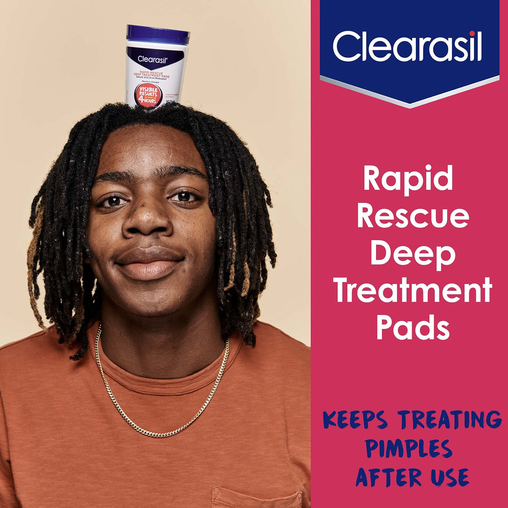 Clearasil Rapid Rescue Deep Treatment Acne Face Pads, Maximum Strenght with 2% Salicylic Acid Acne - FENGGESTORE20