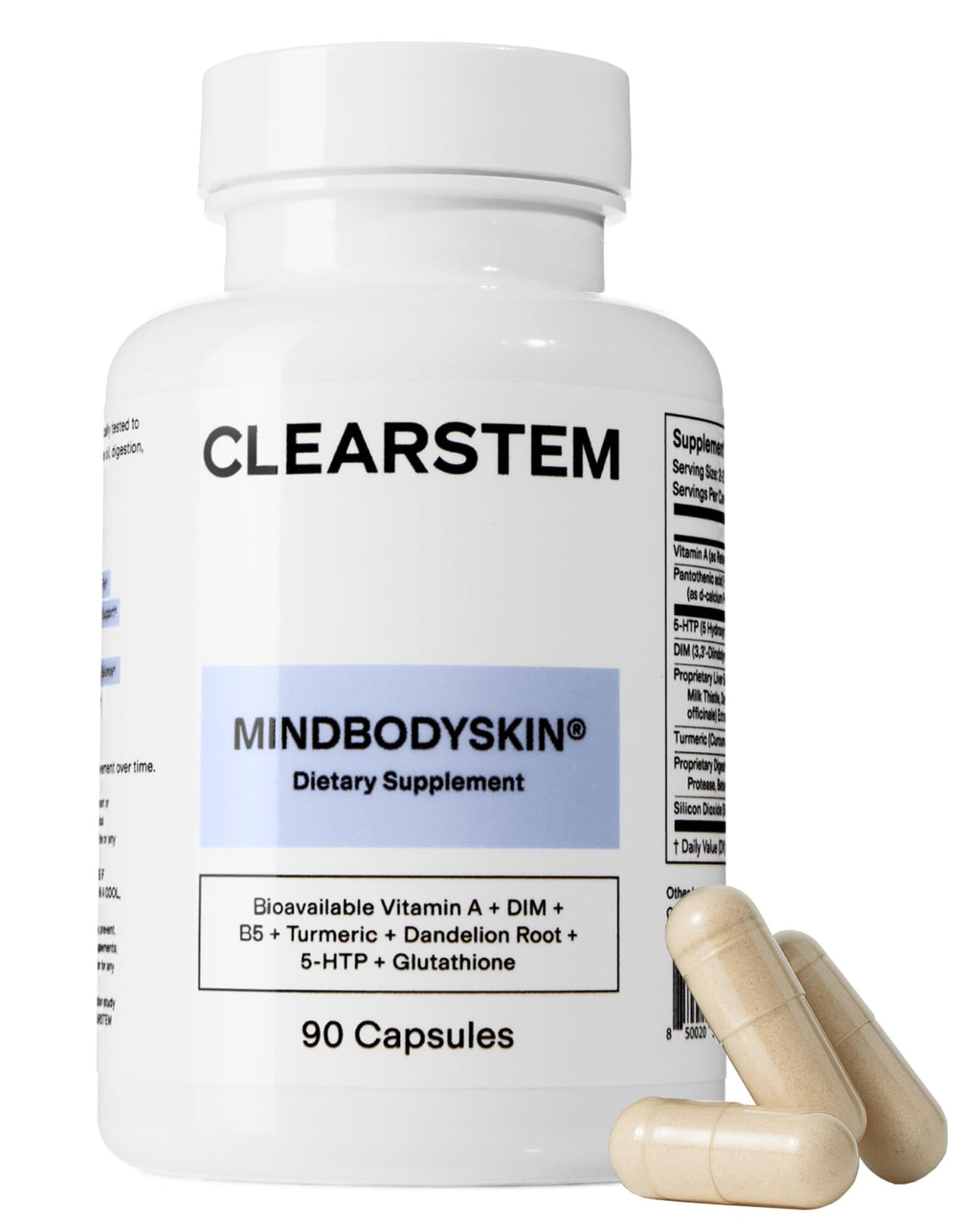 CLEARSTEM - MINDBODYSKIN Hormonal Acne Supplement (5-HTP) - Natural DIM Supplement - Skin Care Vitamins - Hormone Balance, Antioxidants - Gluten Free, - FENGGESTORE20
