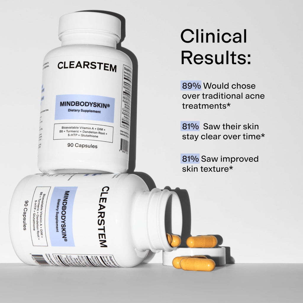 CLEARSTEM - MINDBODYSKIN Hormonal Acne Supplement (5-HTP) - Natural DIM Supplement - Skin Care Vitamins - Hormone Balance, Antioxidants - Gluten Free, - FENGGESTORE20