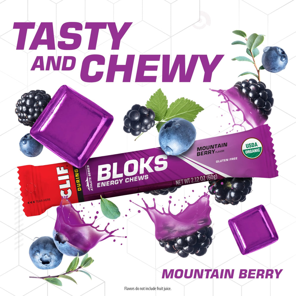 CLIF BLOKS - Mountain Berry Flavor - Energy Chews - Non-GMO - Plant Based - Fast Fuel for Cycling and Running - Quick Carbohydrates and Electrolytes - 2.12 oz. (18 Count) - FENGGESTORE20