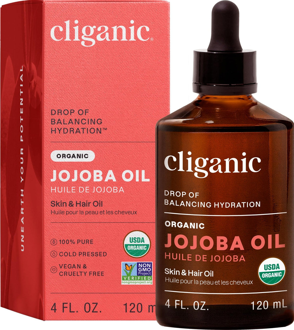 Cliganic Organic Jojoba Oil, 100% Pure (4oz) | Moisturizing for Face, Hair, Skin & Nails - FENGGESTORE20