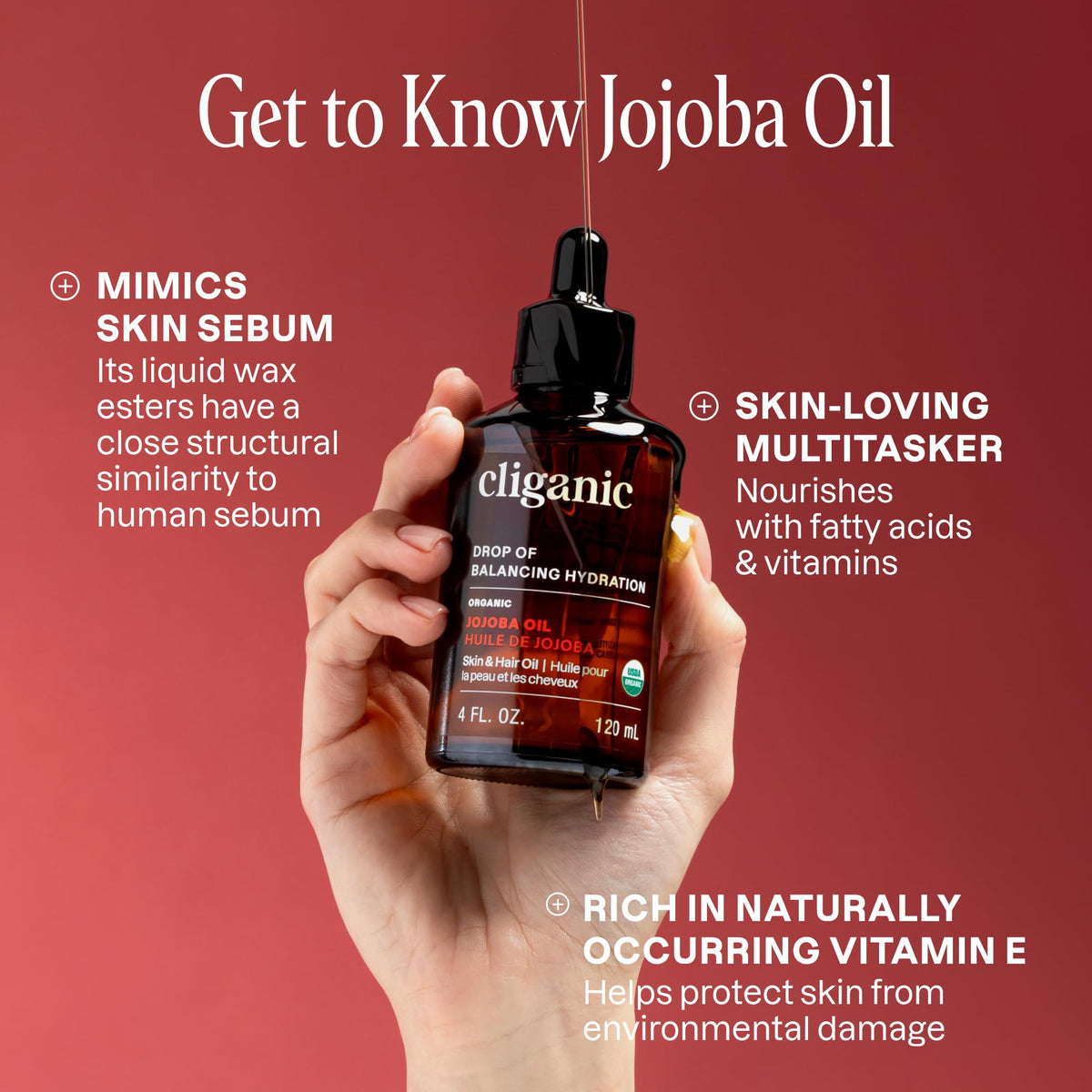 Cliganic Organic Jojoba Oil, 100% Pure (4oz) | Moisturizing for Face, Hair, Skin & Nails - FENGGESTORE20