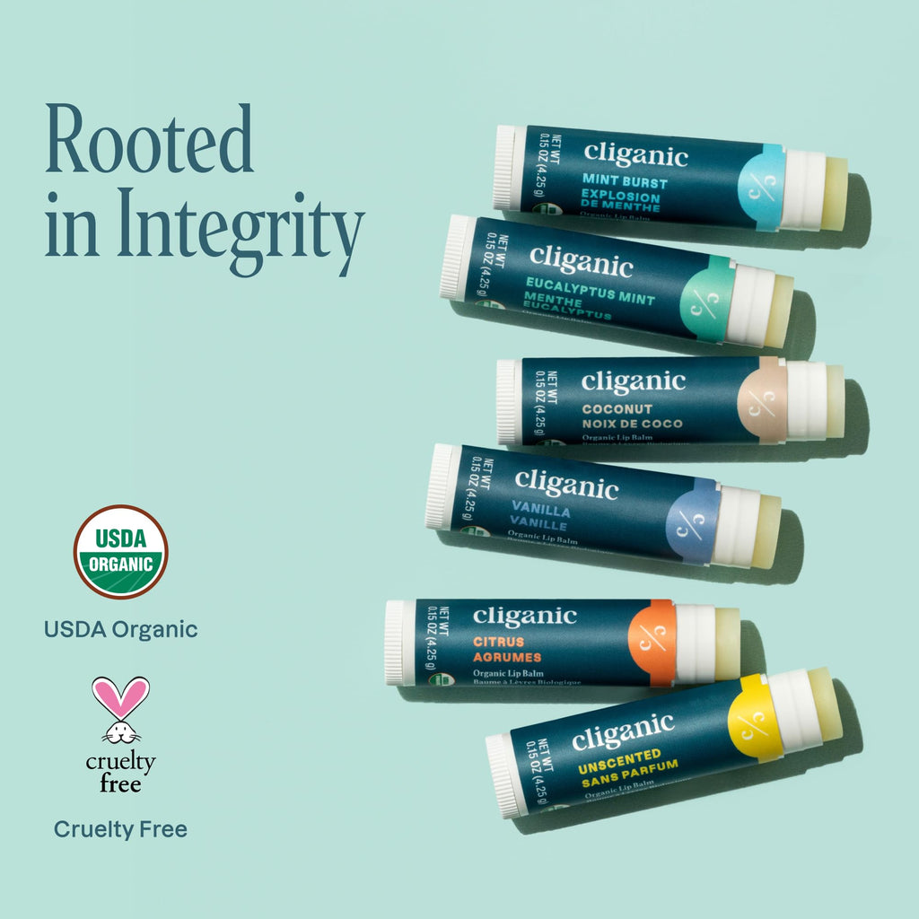 Cliganic Organic Lip Balm Set (6 Flavors) - 100% Natural Hydrating, Moisturizing for Dry Cracked Lips, Stocking Stuffer Gift for Men & Women - FENGGESTORE20