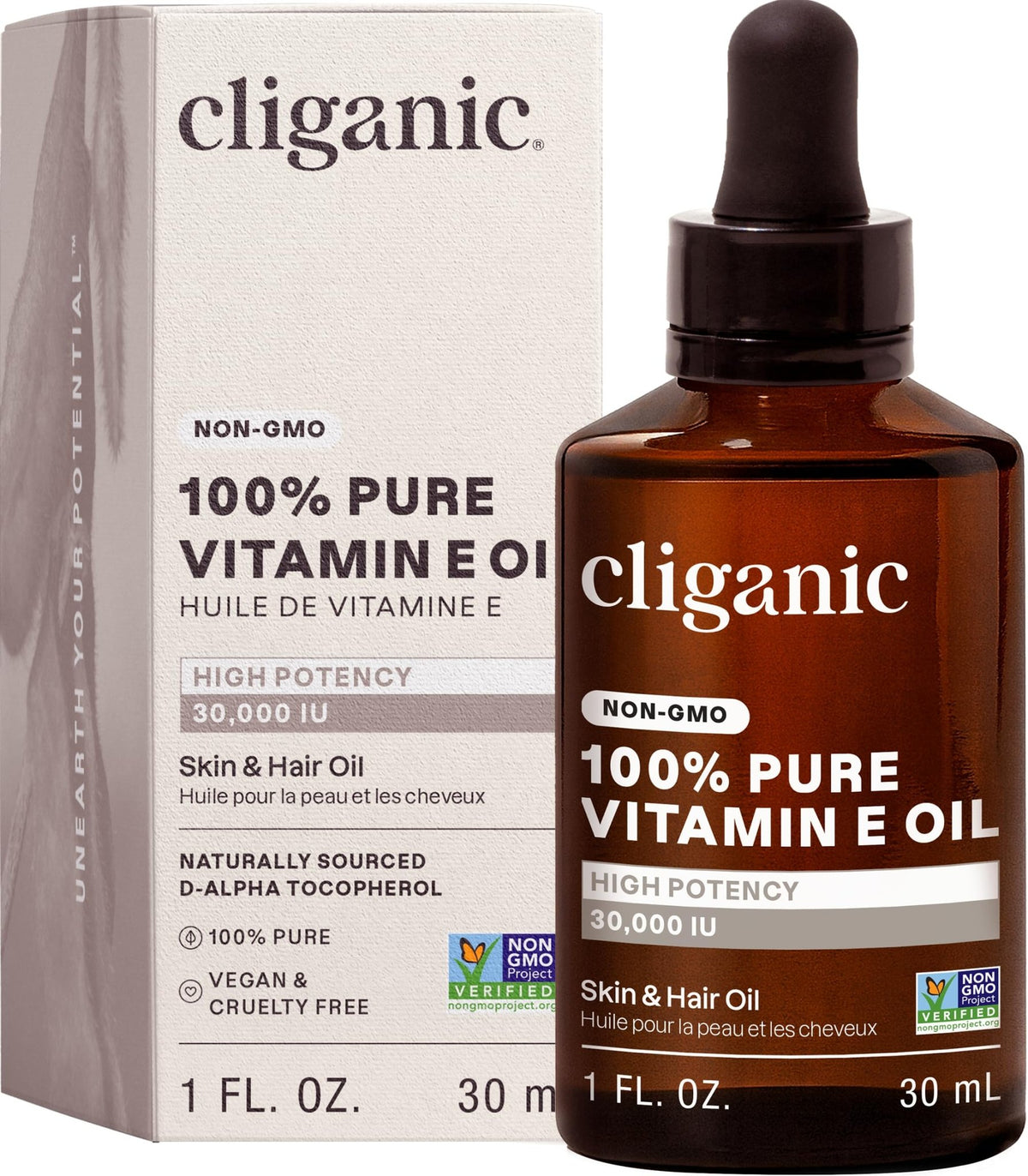 Cliganic Pure Vitamin E Oil for Skin, Scars, Hair & Face - 30,000 IU, Non-GMO Verified | Natural D-Alpha Tocopherol - FENGGESTORE20