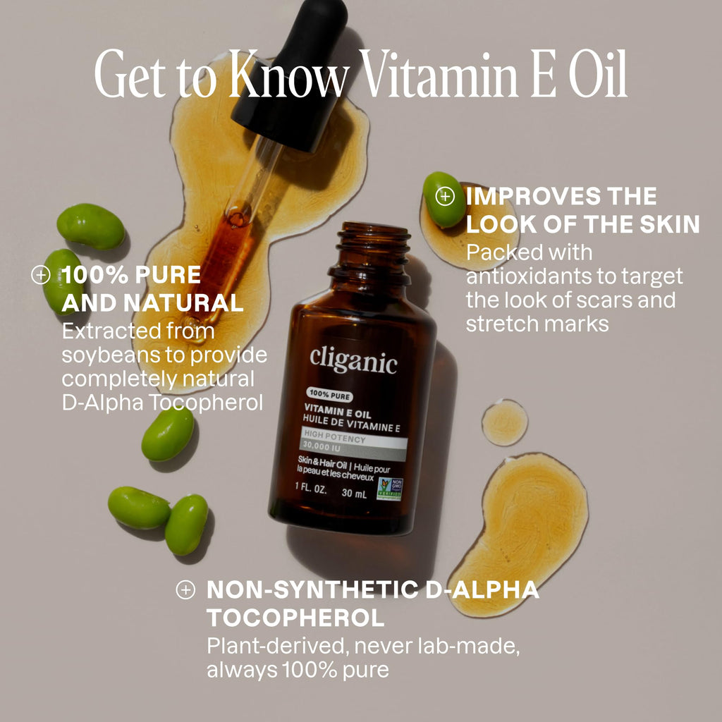 Cliganic Pure Vitamin E Oil for Skin, Scars, Hair & Face - 30,000 IU, Non-GMO Verified | Natural D-Alpha Tocopherol - FENGGESTORE20