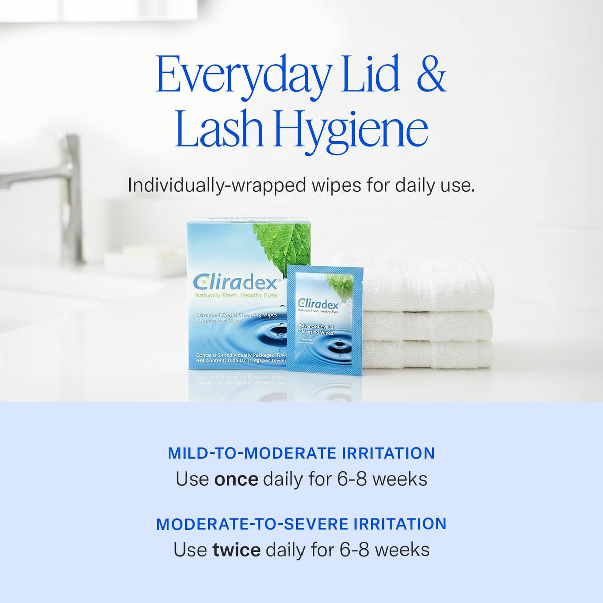 Cliradex Towelettes - Natural Face, Eyelash & Eyelid Cleanser - Wipes for Demodex, Blepharitis, Mgd and Red Irritated Eye Lid - FENGGESTORE20