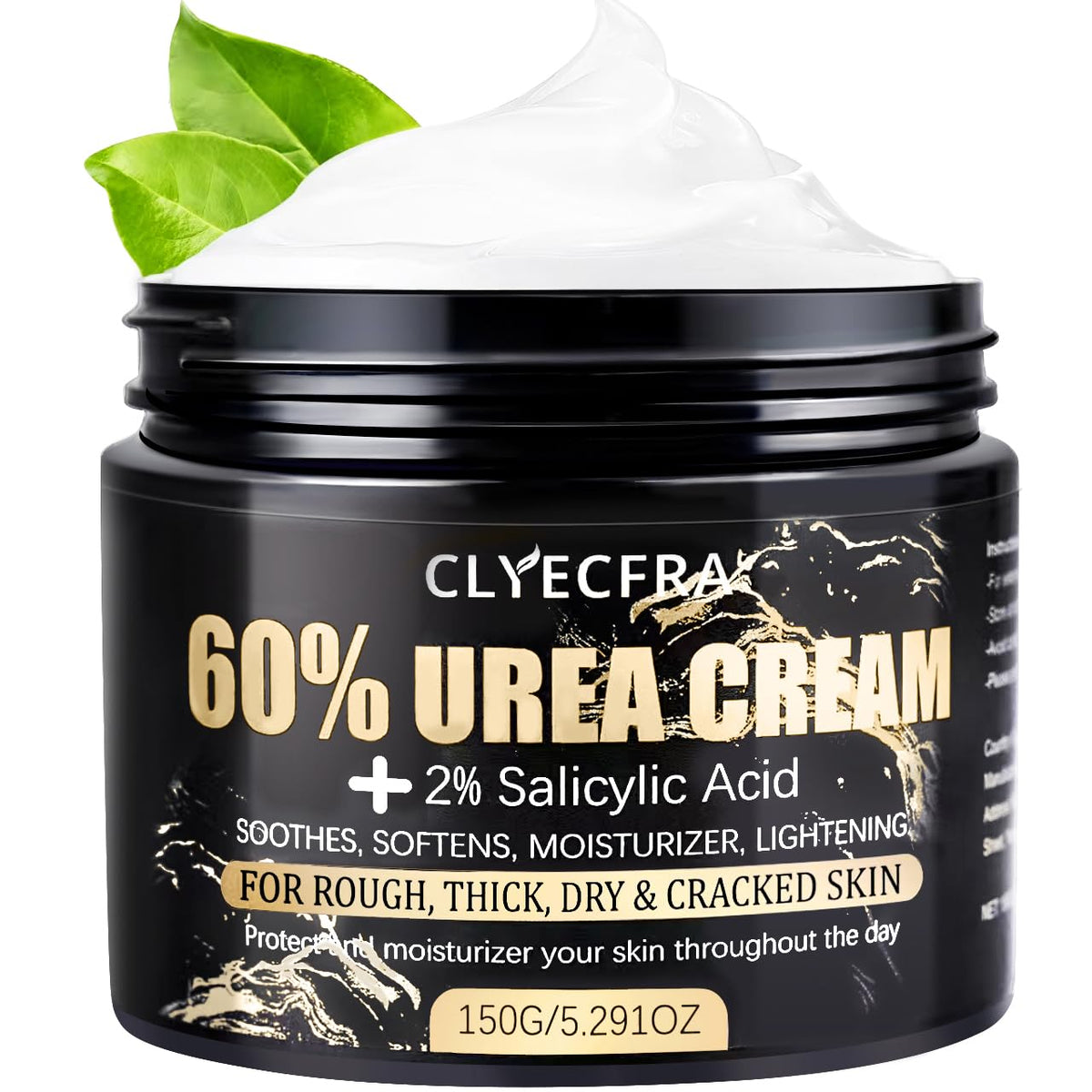 Clyecfra 60% Urea Cream with 2% Salicylic Acid, Urea Cream 60 Percent for Feet & Hands- Maximum Strength Moisturizer for Rough, Dry, Thick & Cracked Skin, Callus Remover, Deep Hydration, 150g - FENGGESTORE20