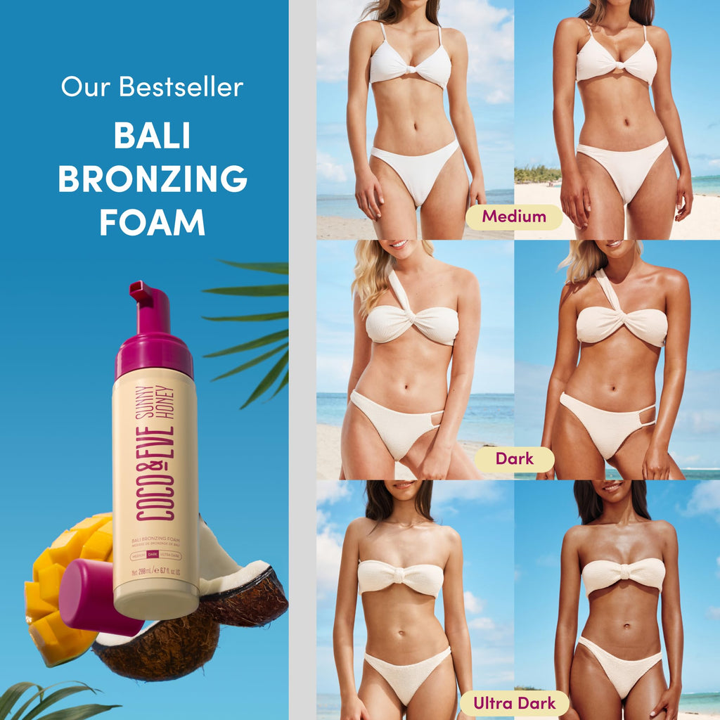 Coco & Eve Sunny Honey Self Tanner Foam - (Medium) Fast Drying, Streak-Free Sunless Tanning Mousse, Tropically Scented Lightweight Natural Looking Tan - FENGGESTORE20