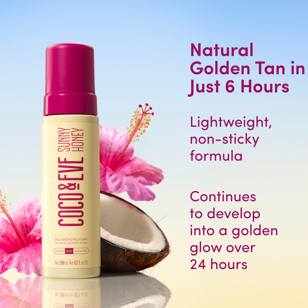 Coco & Eve Sunny Honey Self Tanner Foam - (Medium) Fast Drying, Streak-Free Sunless Tanning Mousse, Tropically Scented Lightweight Natural Looking Tan - FENGGESTORE20