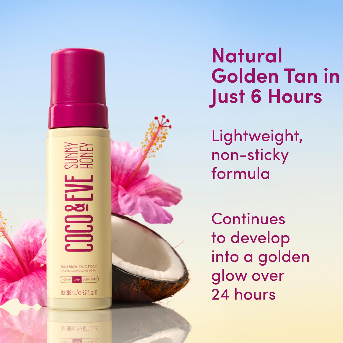 Coco & Eve Sunny Honey Self Tanner Foam - (Medium) Fast Drying, Streak-Free Sunless Tanning Mousse, Tropically Scented Lightweight Natural Looking Tan - FENGGESTORE20