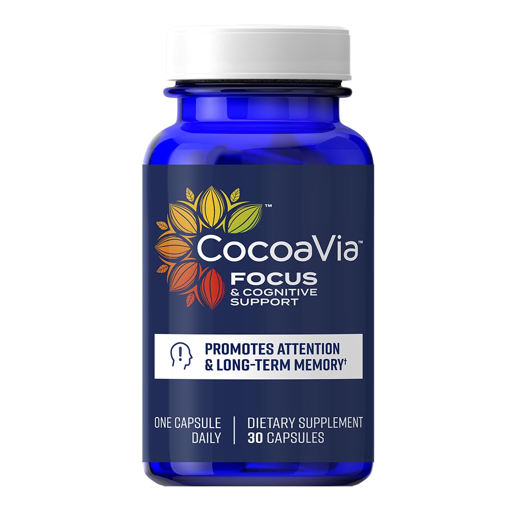 CocoaVia Memory & Focus Brain Supplement, 30 Day, Cocoa Flavanol Blend, Lutein, Added Caffeine for Boost. Improve Cognitive Function, Attention, Vegan & Plant Based, 30 Capsules - FENGGESTORE20