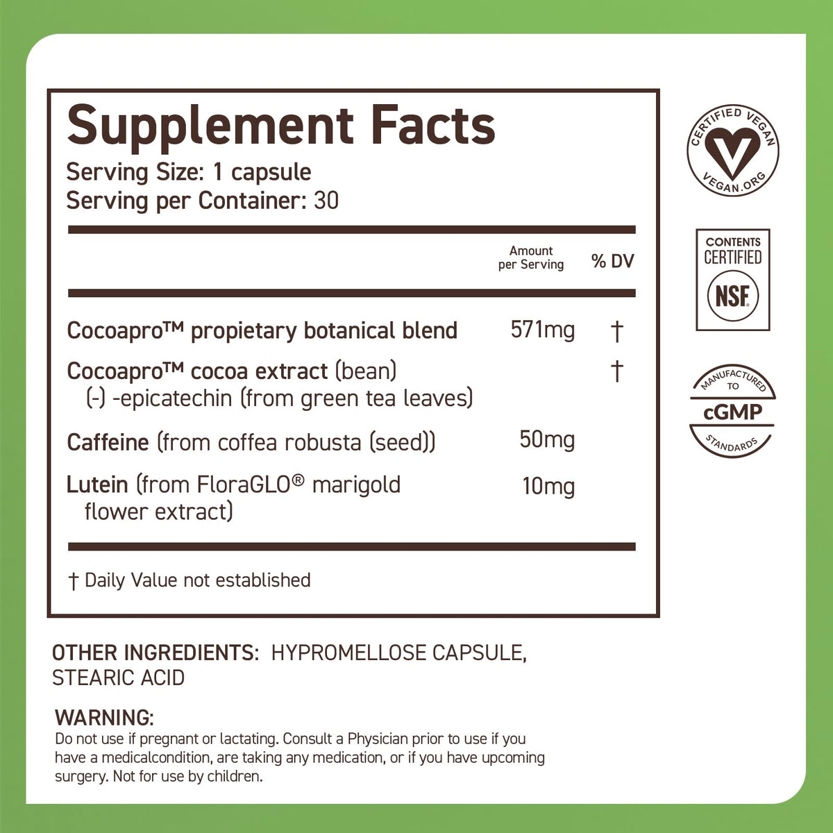 CocoaVia Memory & Focus Brain Supplement, 30 Day, Cocoa Flavanol Blend, Lutein, Added Caffeine for Boost. Improve Cognitive Function, Attention, Vegan & Plant Based, 30 Capsules - FENGGESTORE20