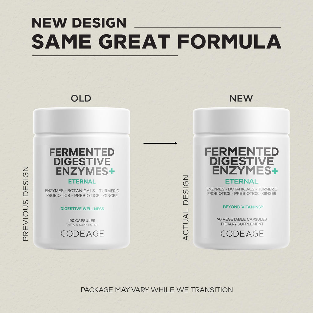 Codeage Fermented Digestive Enzymes Supplement 3-Month Supply - 14 Digestive Enzymes, Probiotics, Prebiotics, Fermented Botanicals, Plant-Based Multi Pancreatic Enzymes - 1 Capsule a Day - 90 Capsules - FENGGESTORE20