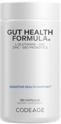 Codeage Gut Health Supplements Vegan Formula - L Glutamine, Zinc, Turkey Tail Mushroom Powder, Tonic Mushroom, Maitake, Micro Algae, Mineral, Licorice Root DGL - Probiotics, Prebiotics - 180 Capsules - FENGGESTORE20
